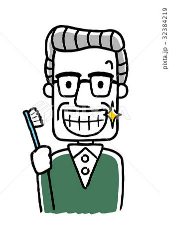 シニア男性：歯磨き 32384219