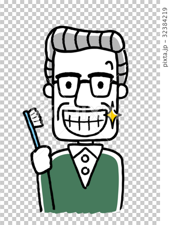 シニア男性：歯磨き 32384219
