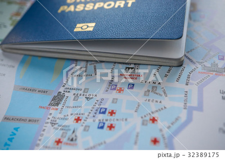 foreign passport and tourist route on historical  32389175