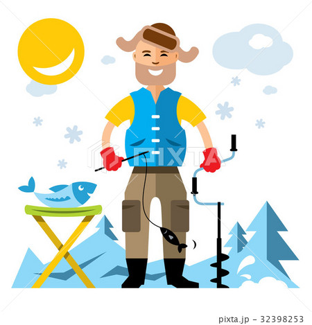 Vector Winter fishing. Flat style colorful Cartoon 32398253