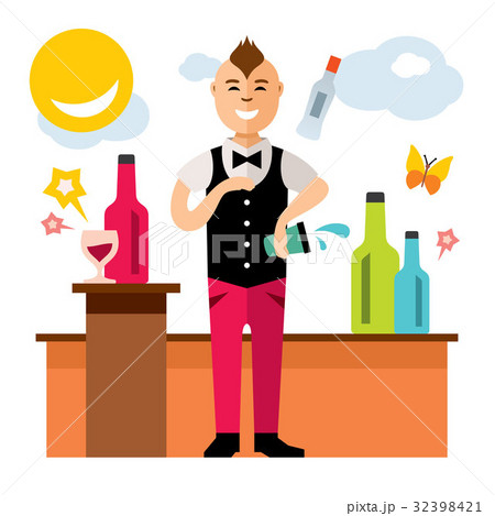 Vector Bartender juggler. Cartoon illustration. 32398421