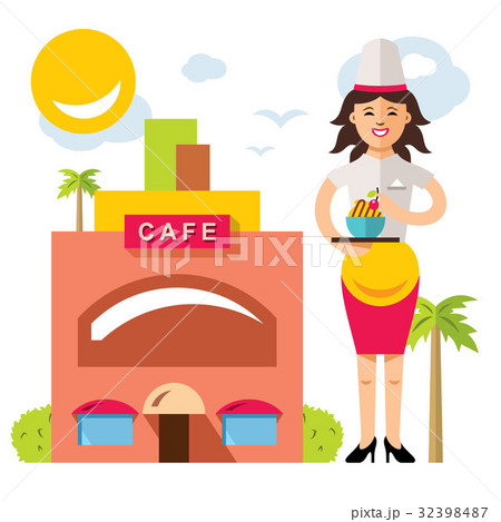 Vector Beautiful chef with delicious dessert 32398487