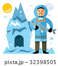 Vector Smiling Eskimo with fish.  32398505