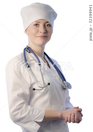Woman medical doctor portrait isolated on white Woman medical doctor portrait isolated on white 32399941