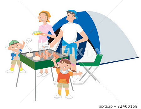 キャンプ。バーベキューをする家族 キャンプ。バーベキューをする家族 32400168