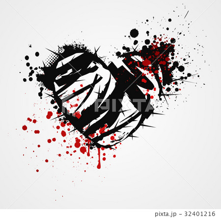 Black grunge heart with thorns 32401216