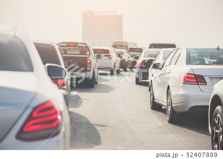 traffic jam on toll way with row of cars traffic jam on toll way with row of cars 32407889