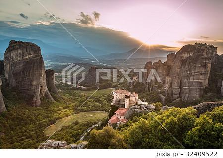 Nice sunset in Meteora Greece 32409522