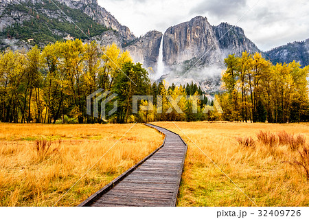 Meadow with boardwalk in Yosemite National Park  32409726