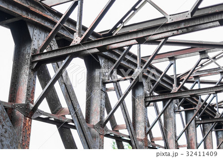 old rusty steel bridge construction -  steel beams 32411409