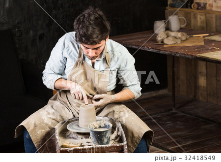 pottery, workshop, ceramics art concept - young pottery, workshop, ceramics art concept - young 32418549
