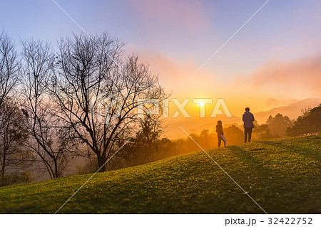 couple selfie with relax motion in sunset time couple selfie with relax motion in sunset time 32422752