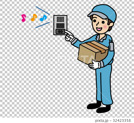 A delivery man ringing the intercom 32423358