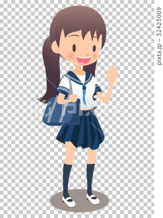 下校する青いリボンの制服を着た女子学生 32425009