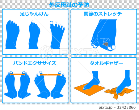 外反母趾の予防運動 青色 説明あり のイラスト素材