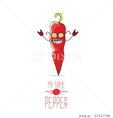 Vector Funny Cartoon Red Pepper Character Isolatedのイラスト素材