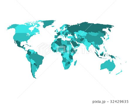 Political map of World in shades of turquoise blue 32429635