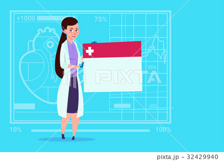 Female Doctor Holding Empty Diagnosis Banner 32429940