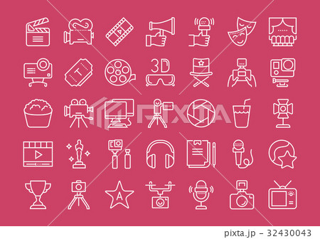 Set Vector Flat Line Icons Cinema and Movies 32430043