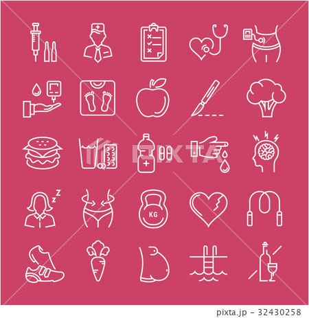 Set Vector Flat Line Icons Diabet Set Vector Flat Line Icons Diabet 32430258
