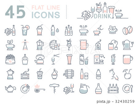 Set Vector Flat Line Icons Drinks and Alcohol 32430259