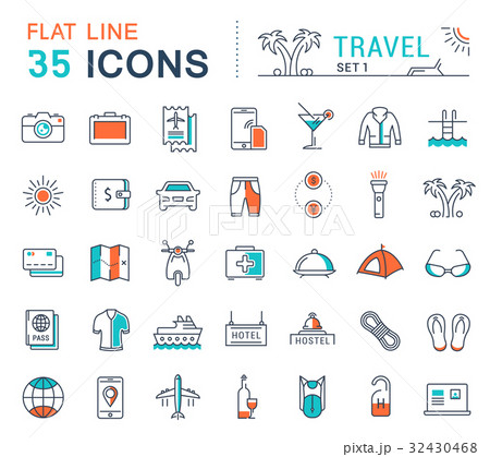 Set Vector Flat Line Icons Travel 32430468