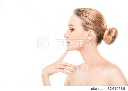 Mature woman beauty health care isolated on white 32430586