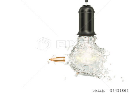 Bullet braking hanging light bulb, 3D rendering Bullet braking hanging light bulb, 3D rendering 32431362