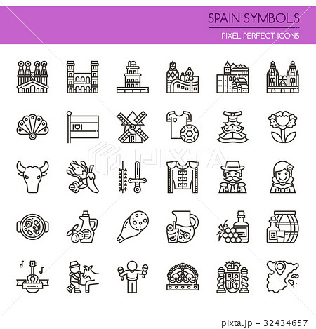Spain Symbols , Thin Line and Pixel Perfect Icons. 32434657
