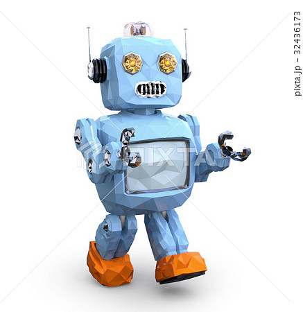 歩いているローポリスタイルのレトロロボットのイメージのイラスト素材
