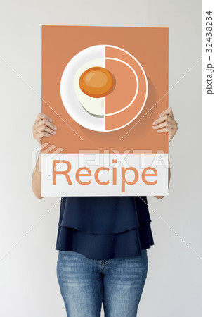 Woman holding banner of healthy food cuisine menu recipe illustration Woman holding banner of healthy food cuisine menu recipe illustration 32438234