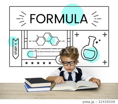 Little kid with illustration of science chemistry experiment study 32439509