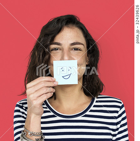 Woman Post It Smile Face Expression 32439626