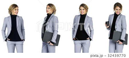 Businesswoman lifestyle gesture confidence profession standing on background Businesswoman lifestyle gesture confidence profession standing on background 32439770