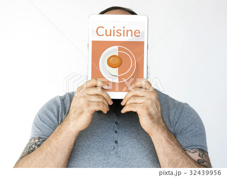 Illustration of healthy food cuisine menu recipe on digital tablet Illustration of healthy food cuisine menu recipe on digital tablet 32439956