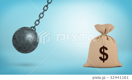 A large swinging wrecking ball on blue background 32441161