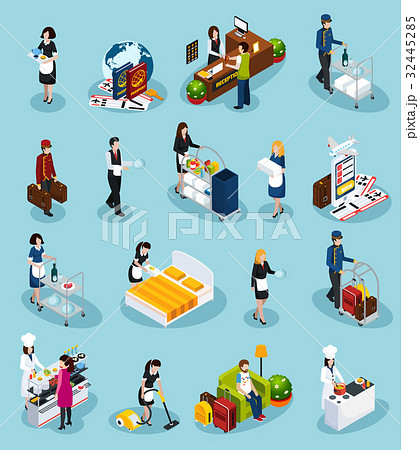 Hotel Service Isometric Icon Set Hotel Service Isometric Icon Set 32445285