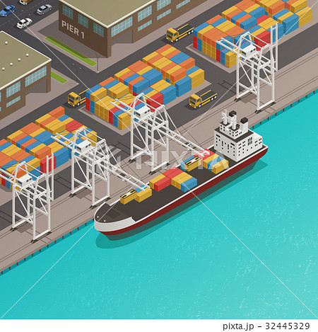 Freight Barges Harbor Wharf Isometric 32445329