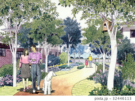 愛犬と散歩する若い二人 家族 女性 愛犬と散歩する若い二人 家族 女性 32446113