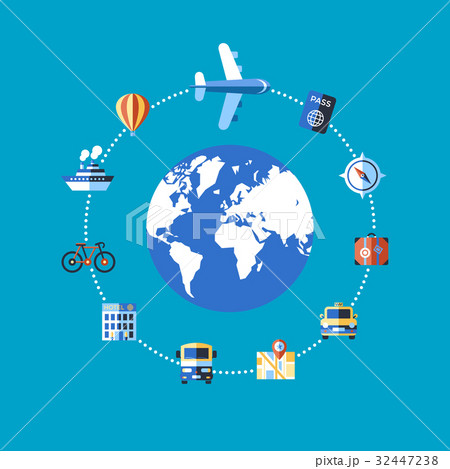 Digital vector blue travel icons 32447238