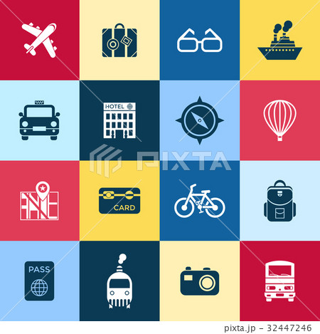 Digital vector red blue yellow travel icons 32447246