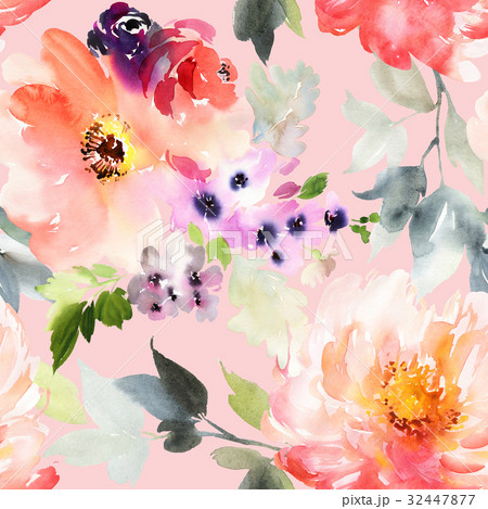 Seamless summer pattern with watercolor flowers 32447877