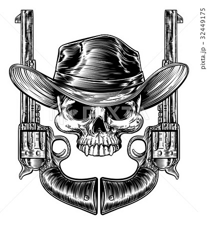 Skull Cowboy Hat And Guns Stock Illustration