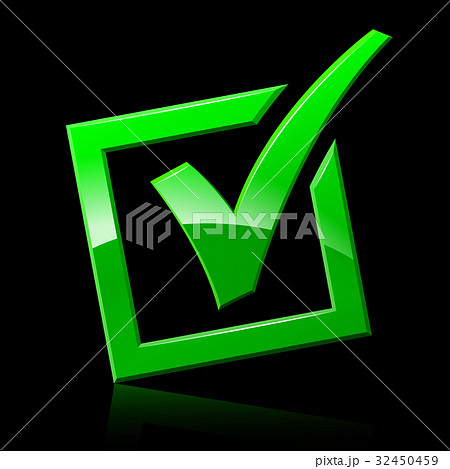 green checkmark on black background 32450459