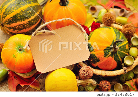 Blank paper sticker with Mini decorative pumpkins 32453617