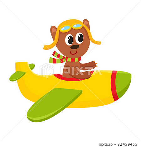 Cute teddy bear pilot character flying on airplane 32459455