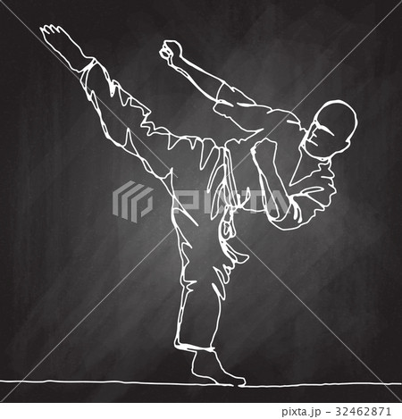 continuous line drawing of karate athlete 32462871