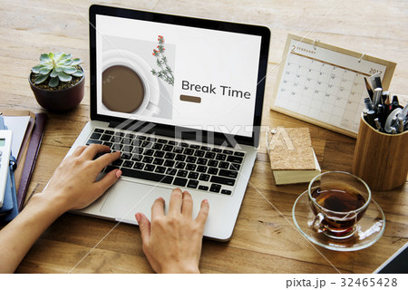 Illustration of coffee cup decoration cafe commercial on laptop 32465428