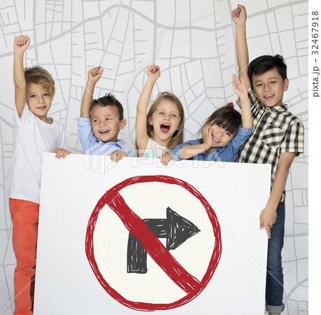 Children holding network graphic overlay banner Children holding network graphic overlay banner 32467918