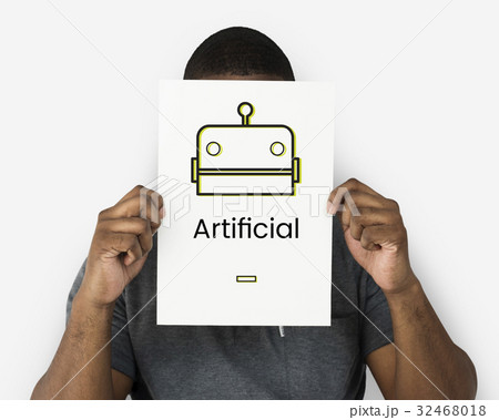 African descent man hold robotic concept 32468018
